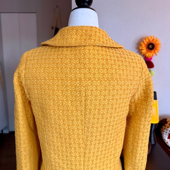 Mustard Yellow Double-Breasted Retro Pea Coat with Peter Pan Collar - Picture 5 of 11